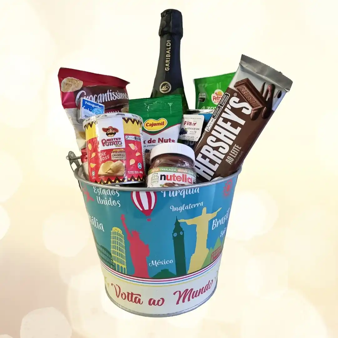Balde Momentos Especiais: espumante, Nutella, aperitivos selecionados. Presente sofisticado que impressiona e conquista corações!