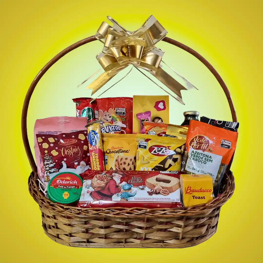 Cesta Natal Celebração Master Gourmet, o presente mais completo com 16 itens: Patê, Panetone, Bombons e Suco em Porto Alegre